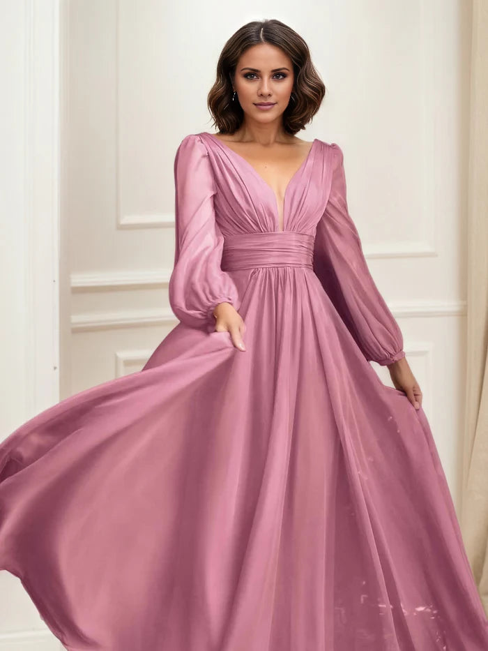 Formal Long Sleeve Chiffon Mother of the Bride Dresses