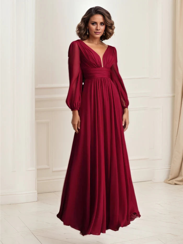 Formal Long Sleeve Chiffon Mother of the Bride Dresses