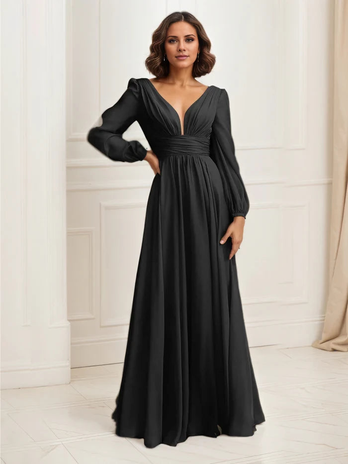 Formal Long Sleeve Chiffon Mother of the Bride Dresses