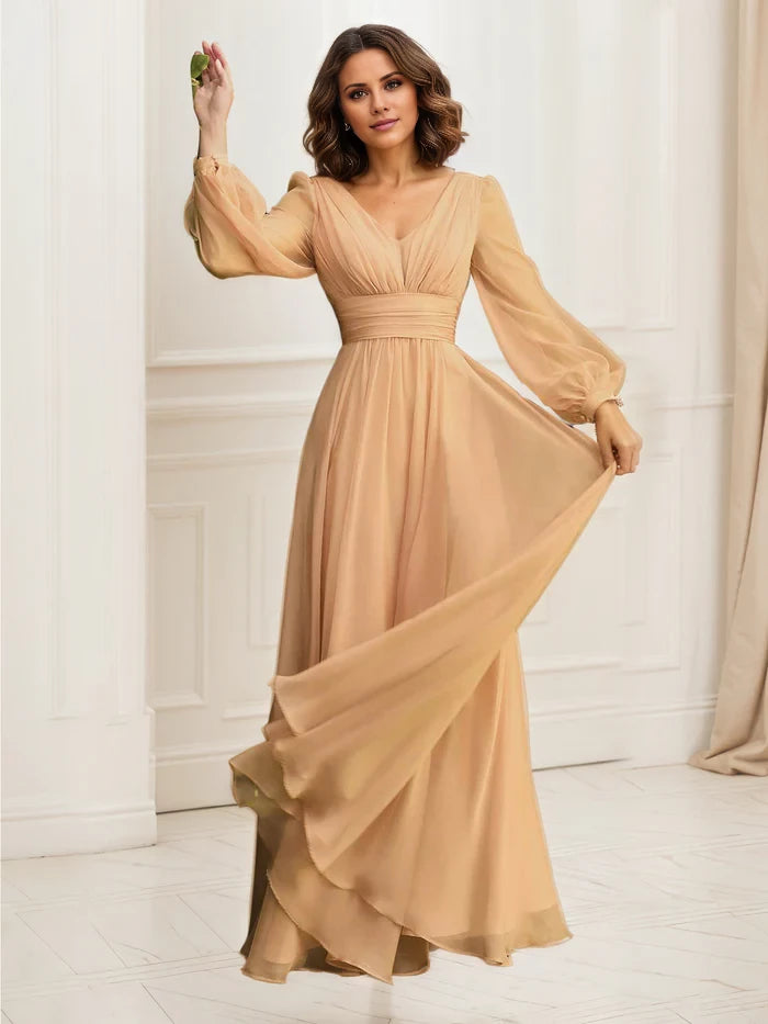 Formal Long Sleeve Chiffon Mother of the Bride Dresses