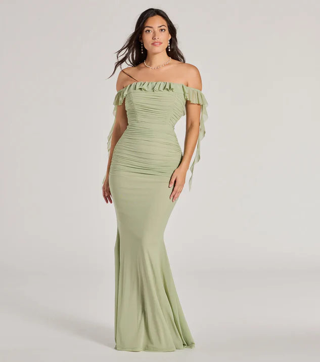 Formal Mesh Off-The-Shoulder Wrap The Buttocks Long Dress Evening Dress