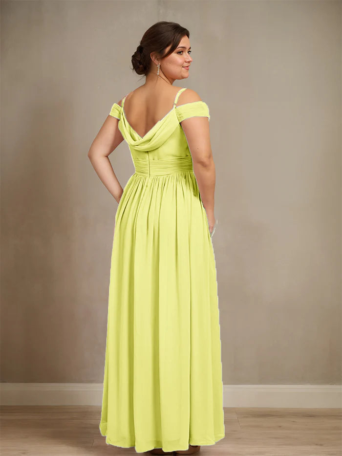 Plus Size Fresh A-Line Sweetheart Off-Shoulder Draped-Back Floor-Length Plus-Size Bridesmaid Dresses