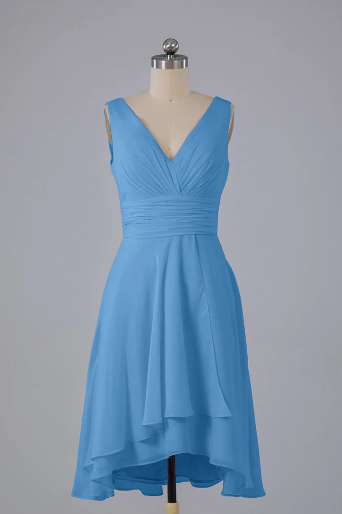Fresh A-Line V-Neck Sleeveless Plunge-Back High-Low Bridesmaid Dresses