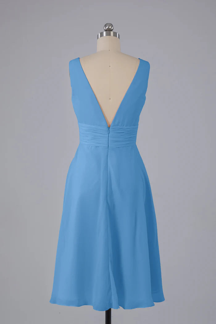 Fresh A-Line V-Neck Sleeveless Plunge-Back High-Low Bridesmaid Dresses