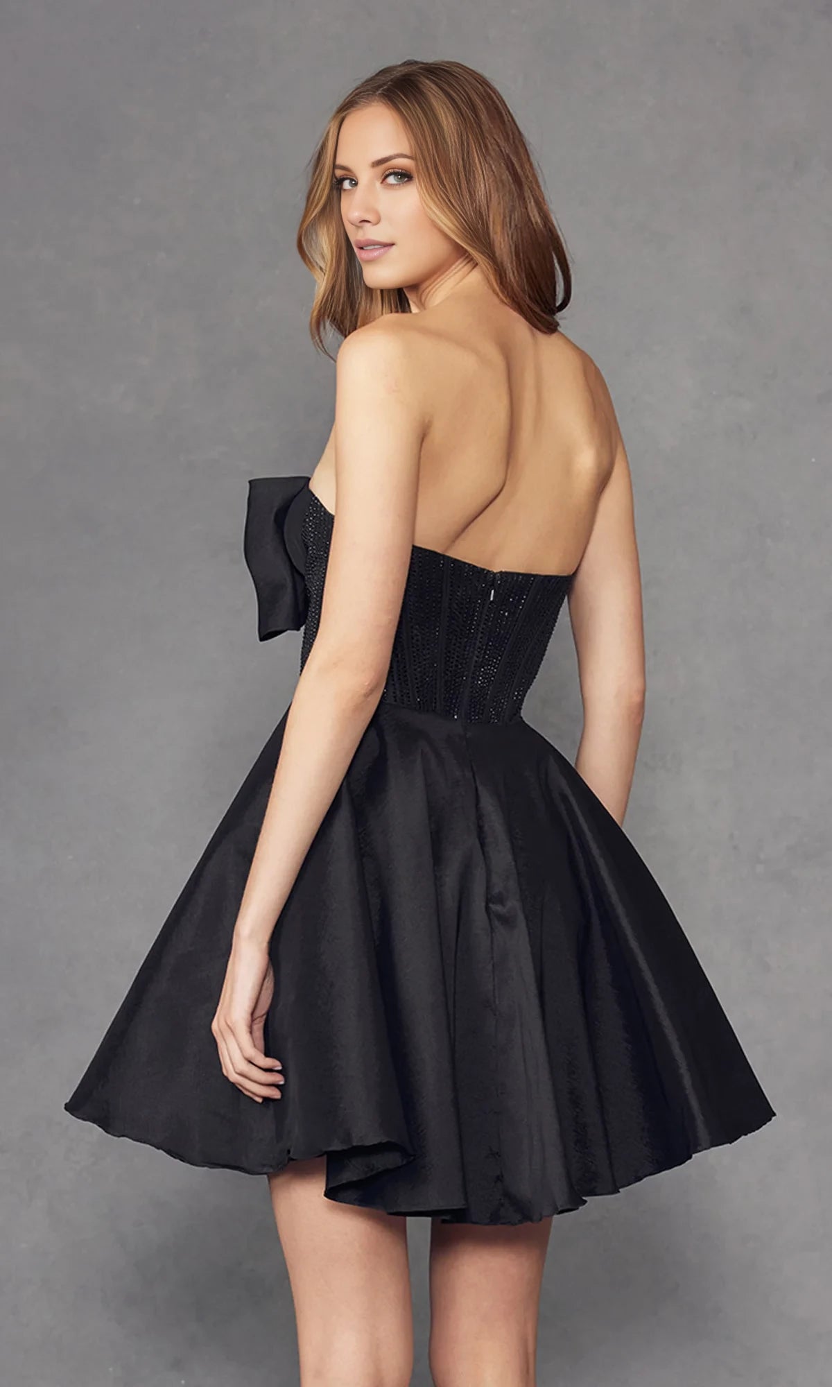 Front Bow Strapless Hoco Dress Juliet Homecoming Dress