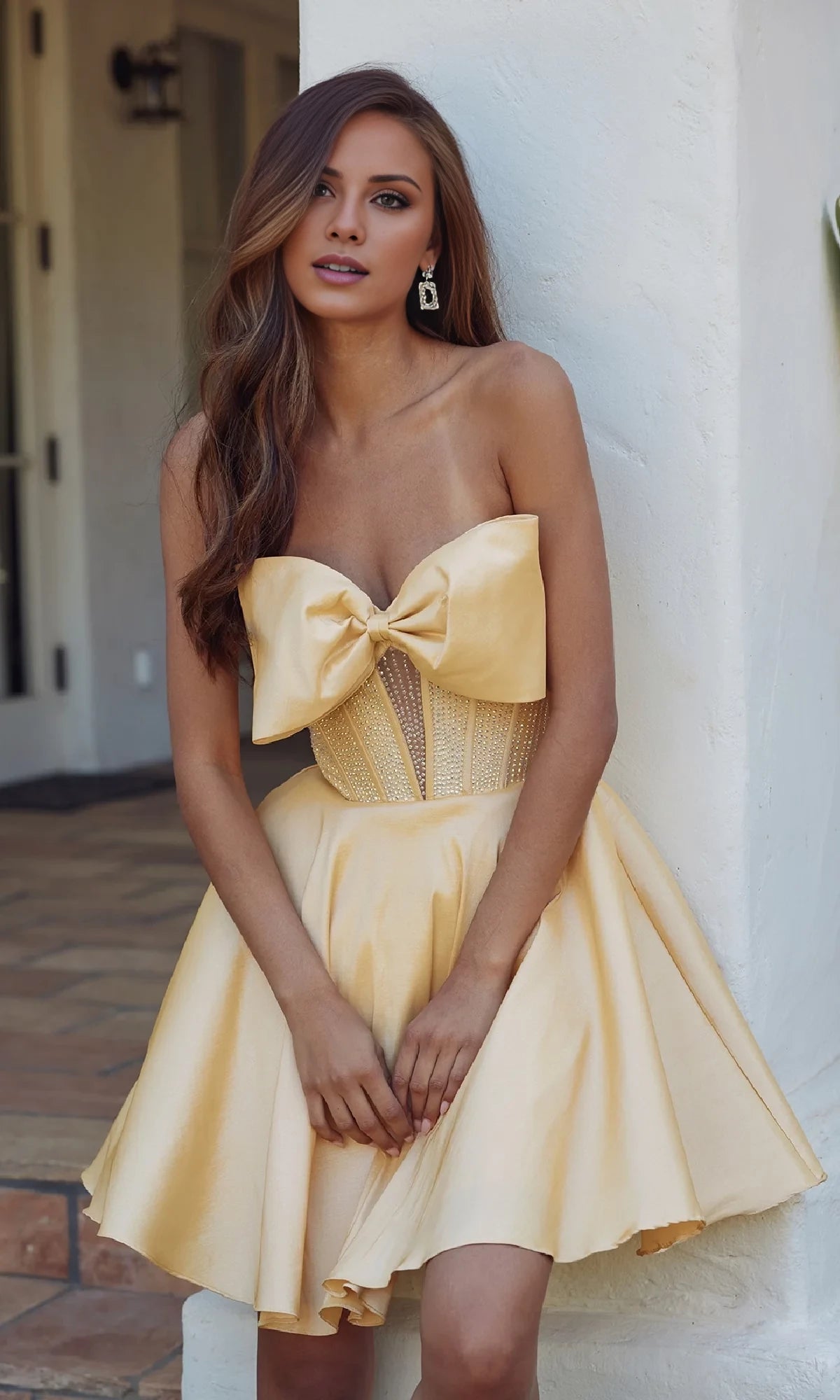 Front Bow Strapless Hoco Dress Juliet Homecoming Dress