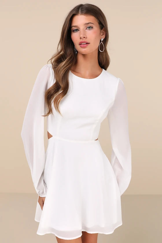 Garden Bliss Dark Blue Long Sleeve Cutout Mini Dress