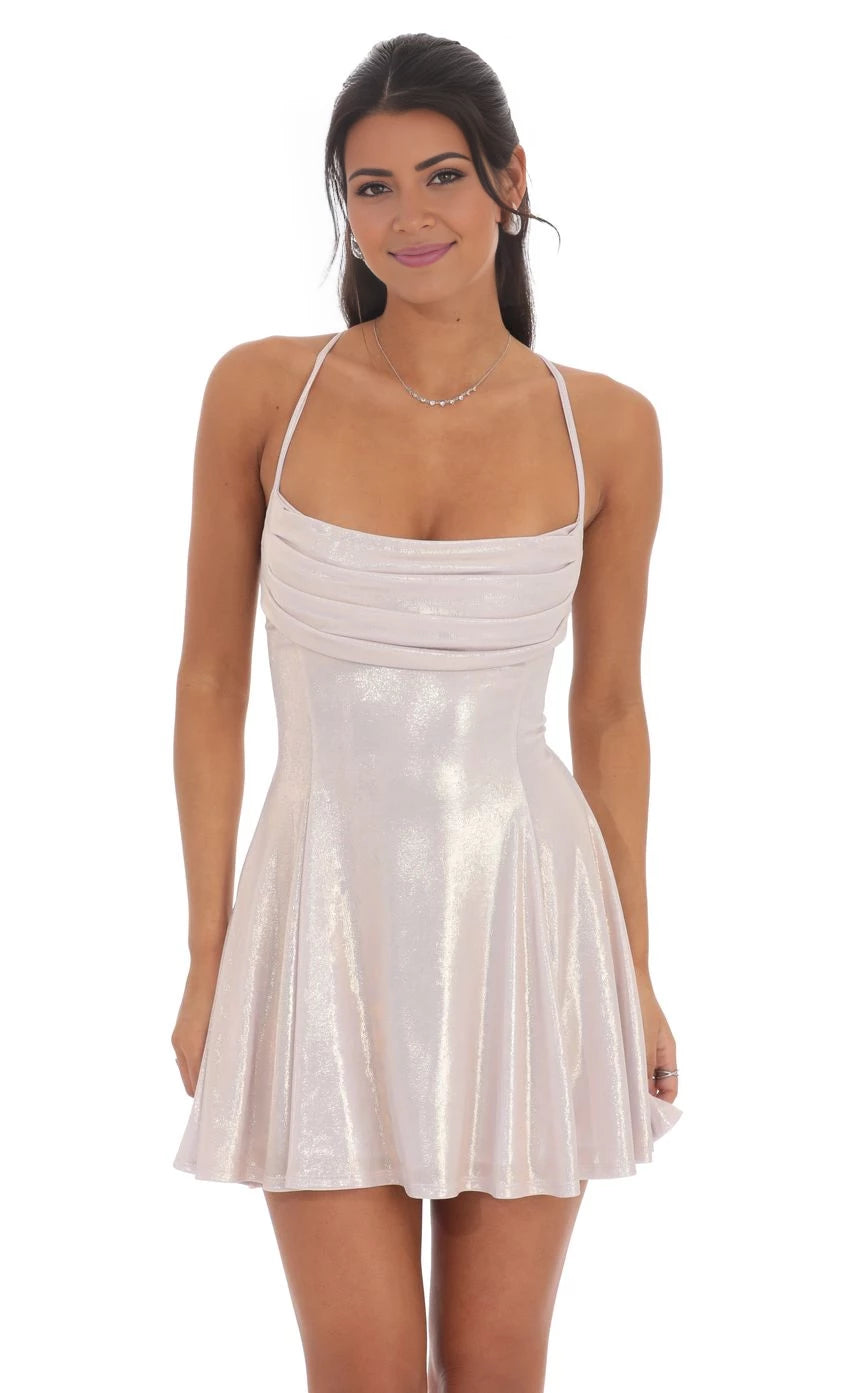 Glamorous A-Line Cowl-Neck Sleeveless Lace-Up Back Short Length Homecoming Dresses