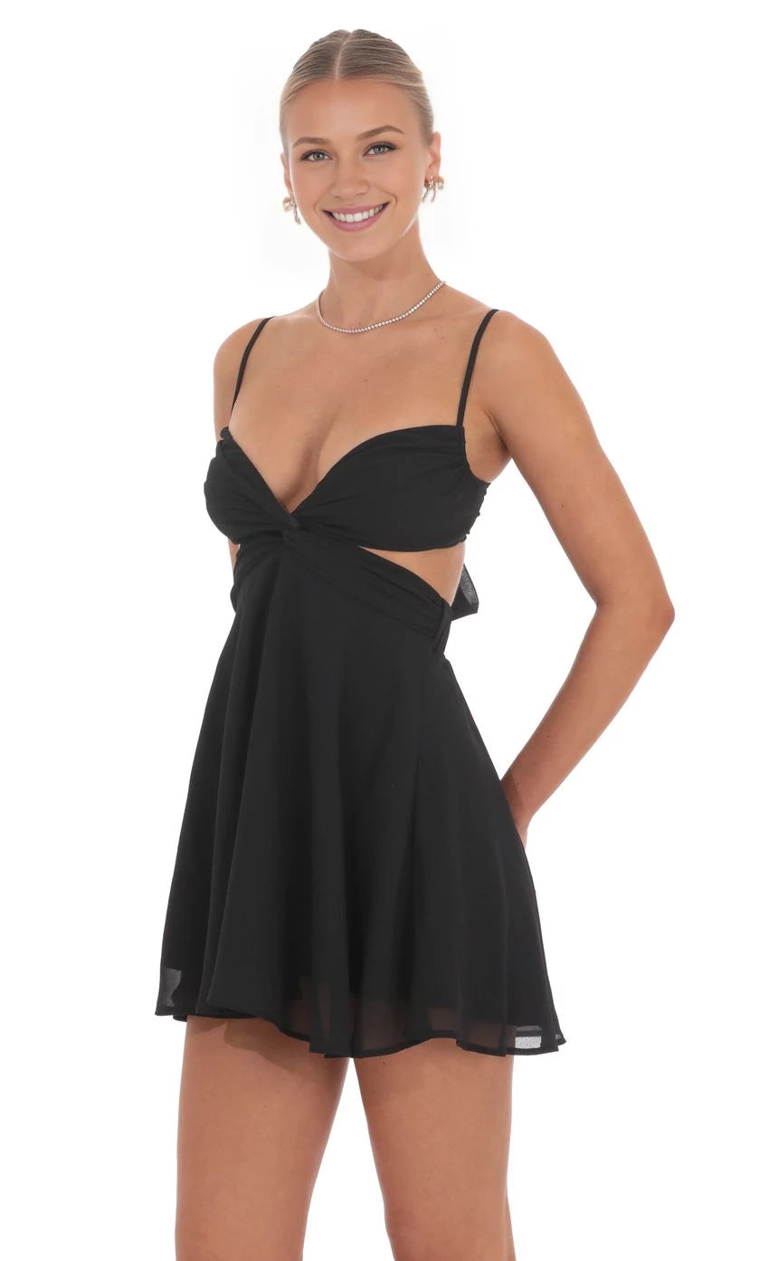 Glamorous A-Line Deep-V-Neck Sleeveless Bow-Back Short Length Homecoming Dresses
