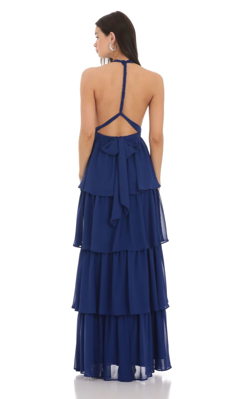 Glamorous A-Line Halter Neck Sleeveless Tie-Back Floor Length Prom Dresses