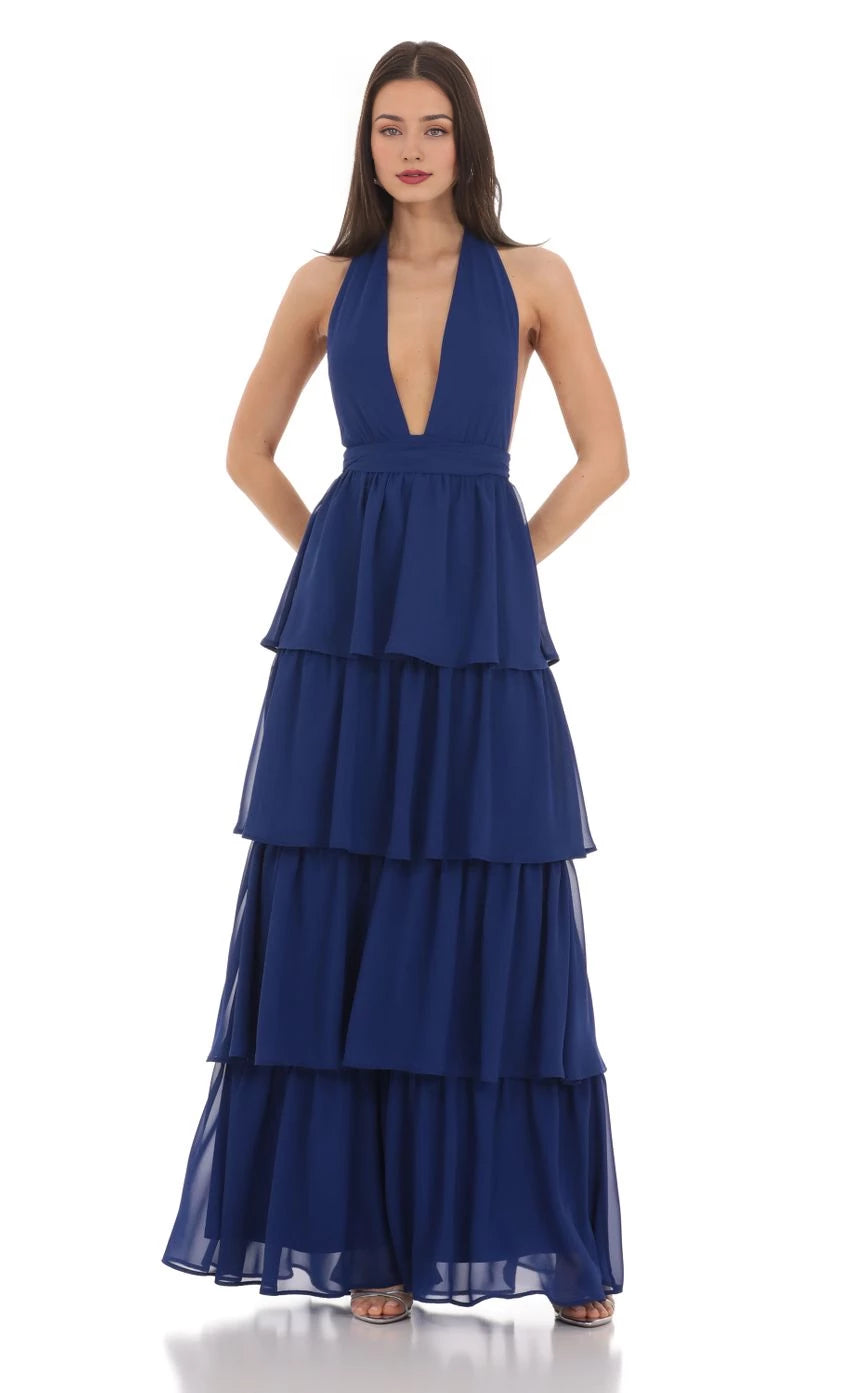 Glamorous A-Line Halter Neck Sleeveless Tie-Back Floor Length Prom Dresses