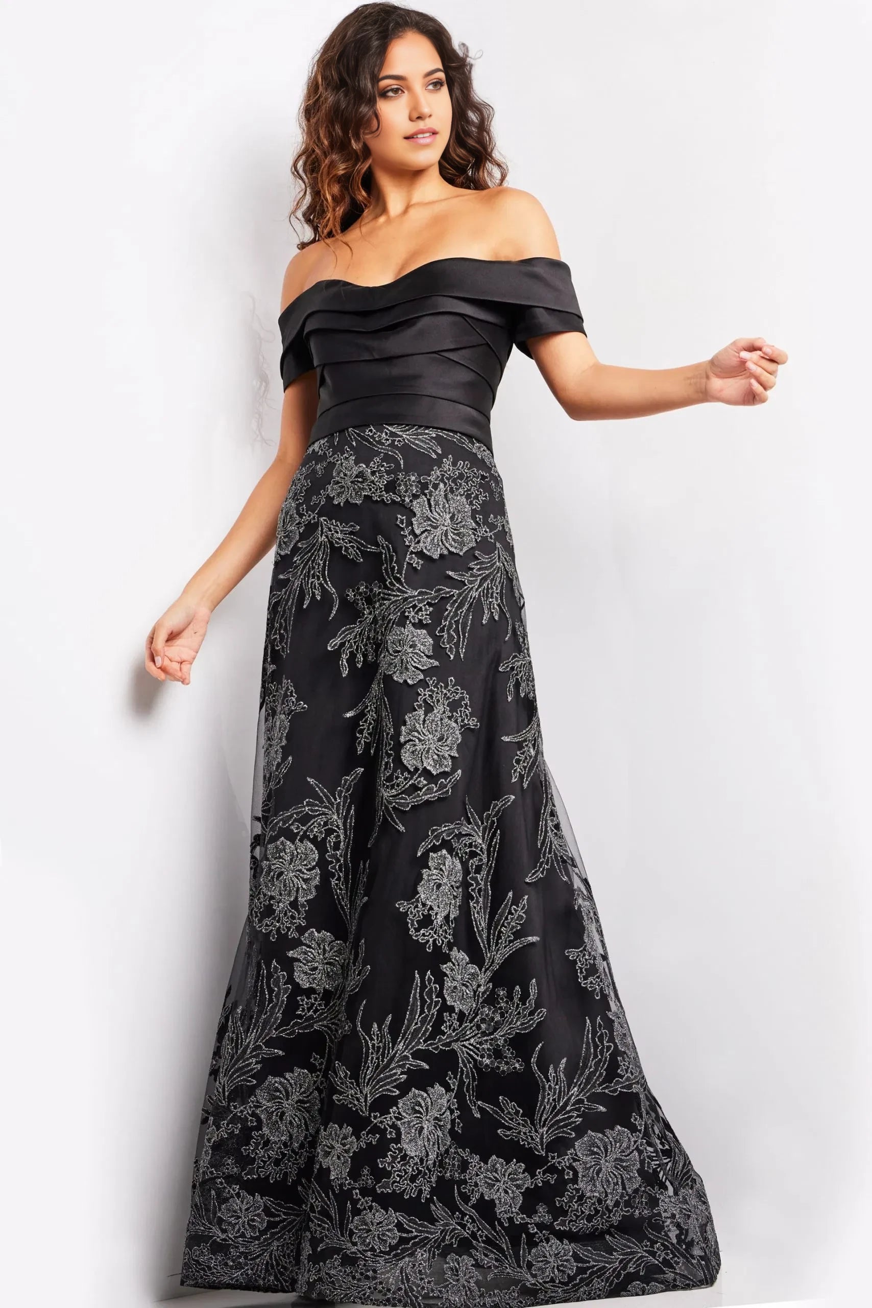 Glamorous A-Line Off-Shoulder Embroidered-Floral Sleeveless Long Length Evening Dresses