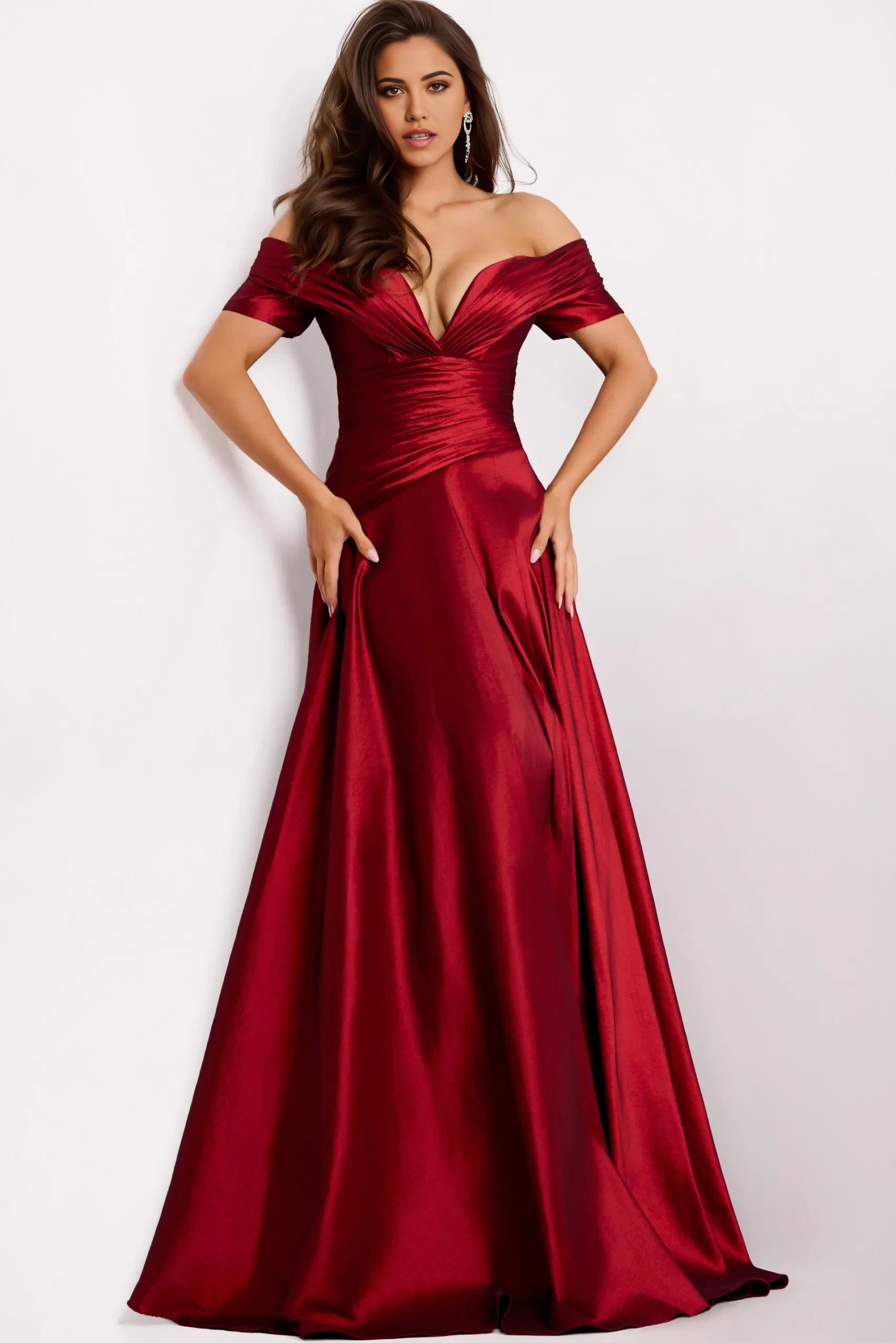 Glamorous A-Line Off-Shoulder Ruched-Satin Long Length Evening Dresses