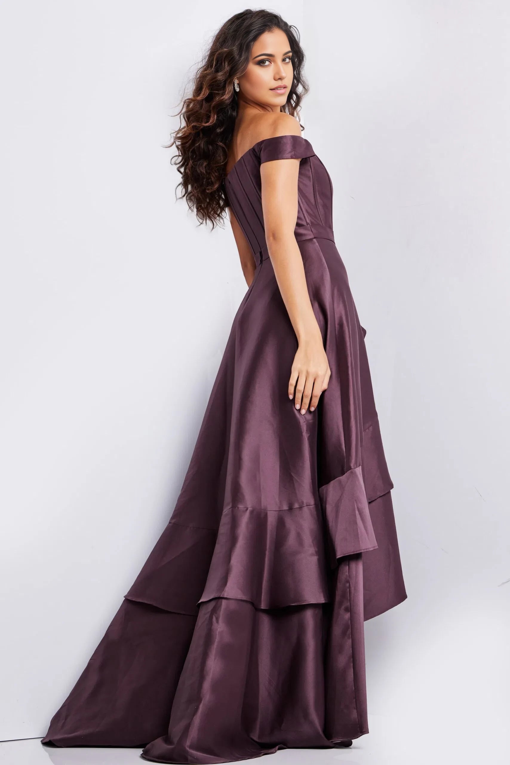Glamorous A-Line Off-Shoulder Ruffle-Accent High-Low Long Length Evening Dresses