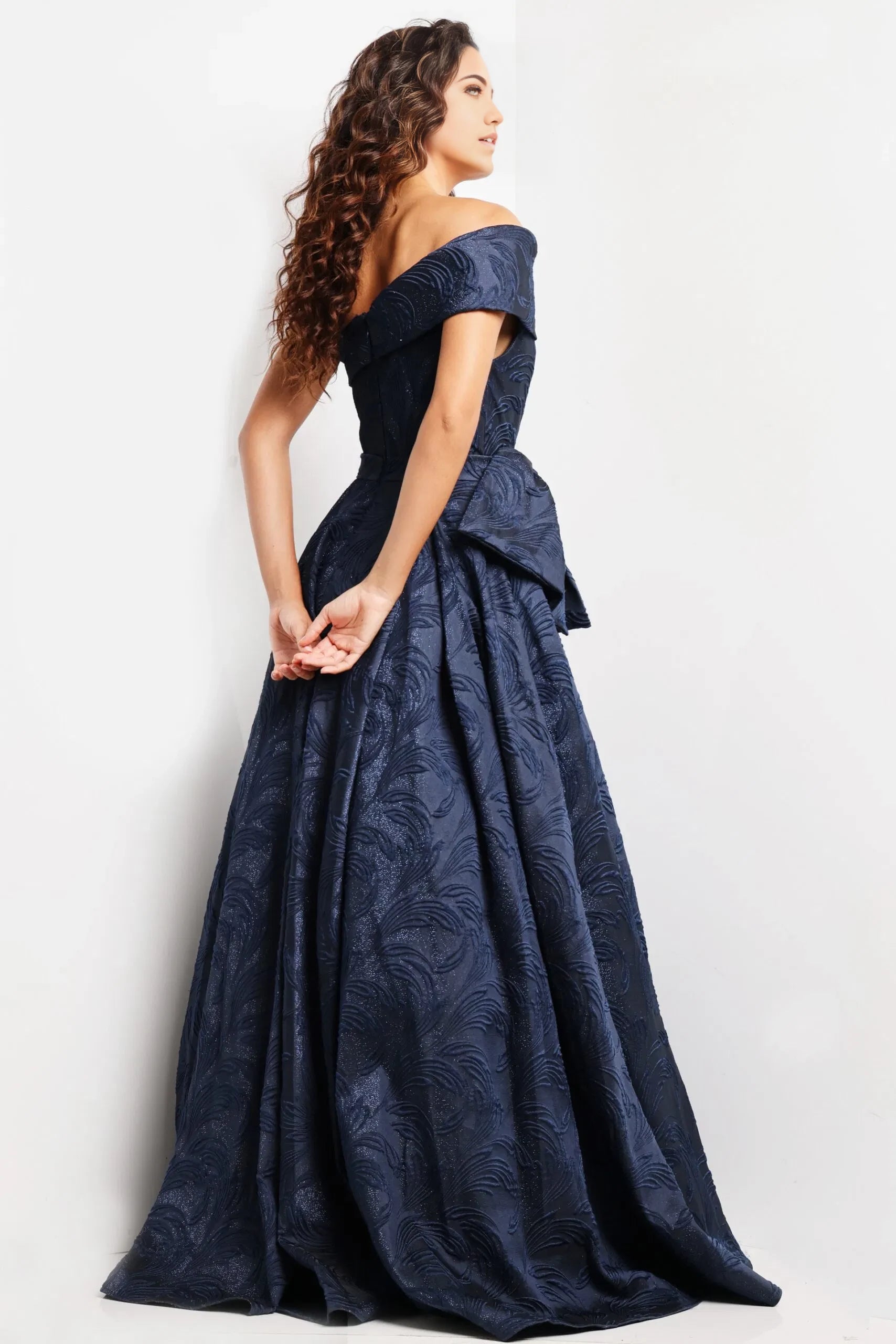 Glamorous A-Line One-Shoulder Bow-Accent Textured Long Length Evening Dresses