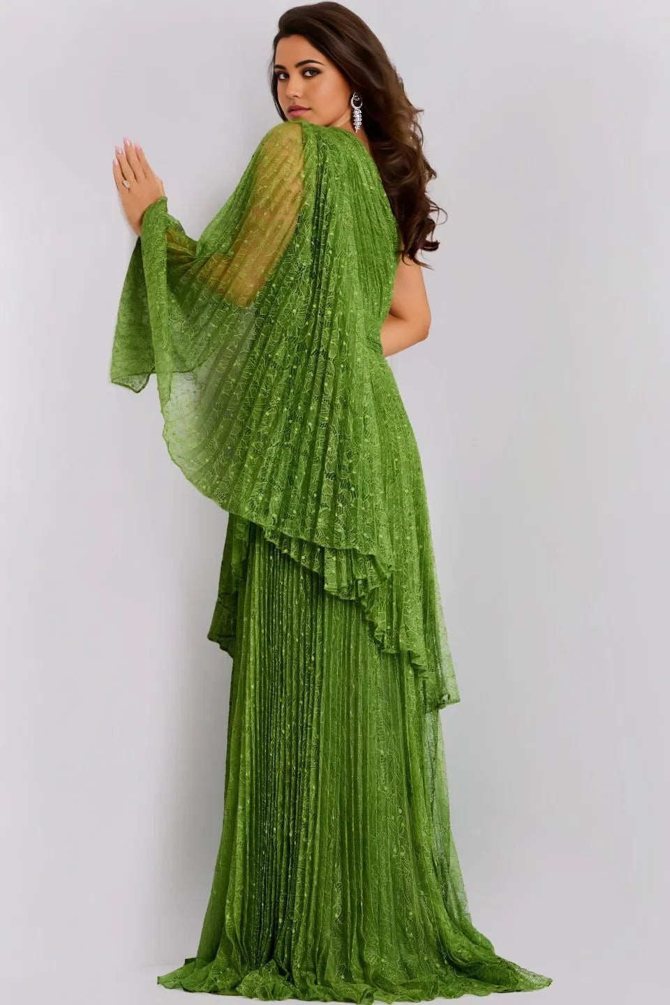 Glamorous A-Line One-Shoulder Dramatic-Cape-Sleeve Long Length Evening Dresses