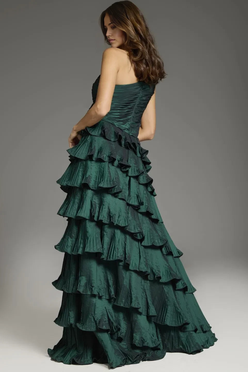 Glamorous A-Line One-Shoulder Floral-Ruffle-Accent Long Length Evening Dresses