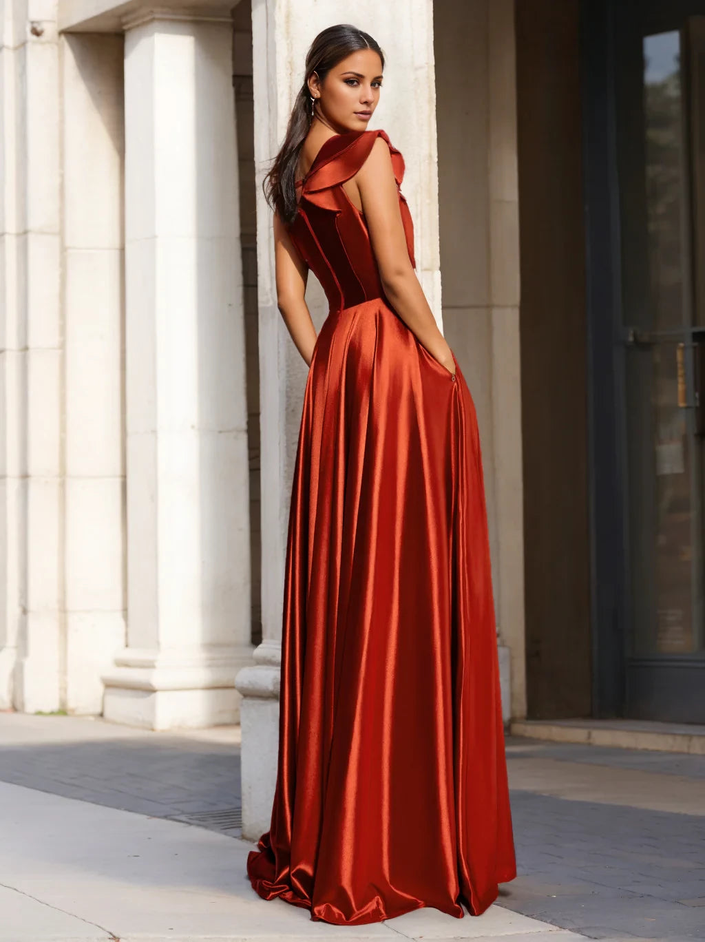 Glamorous A - Line One - Shoulder Sleeveless Open - Back Floor - Length Evening Gown