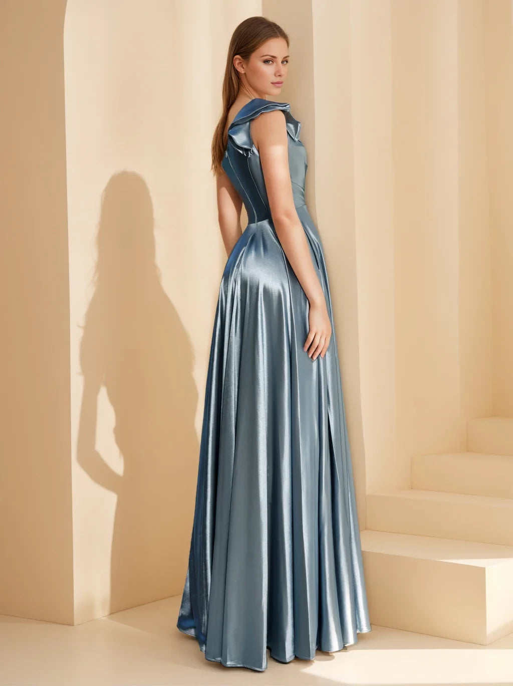 Glamorous A - Line One - Shoulder Sleeveless Zipper Back Floor - Length Evening Gown