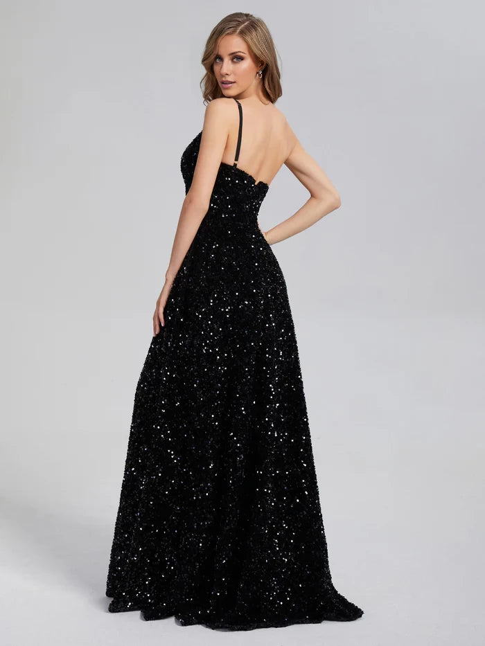 Glamorous A - Line One - Shoulder Sleeveless Zipper Back Long Length Prom Dresses