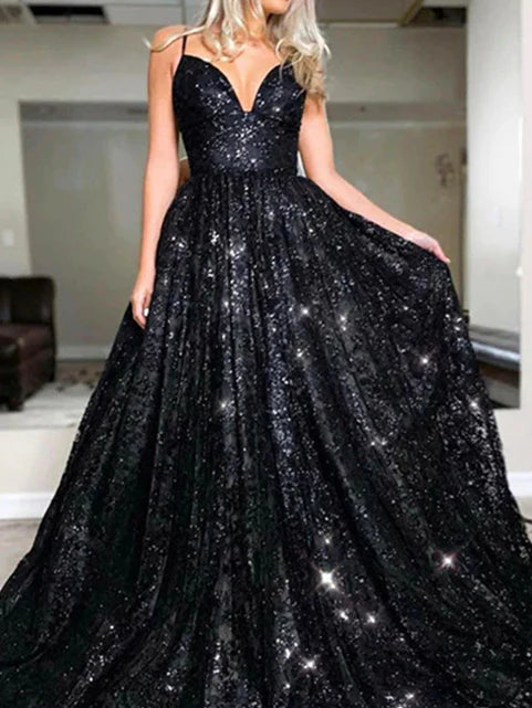 Glamorous A - Line Plunging V - Neck Sleeveless Lace - Up Back Floor - Length Evening Gown