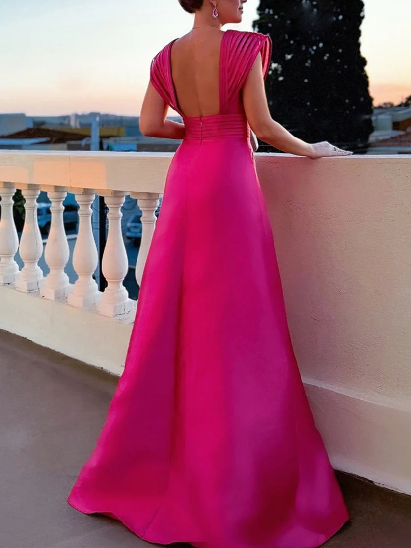Glamorous A - Line Plunging V - Neck Sleeveless Zipper Back Floor - Length Mother of the Bride Dresses