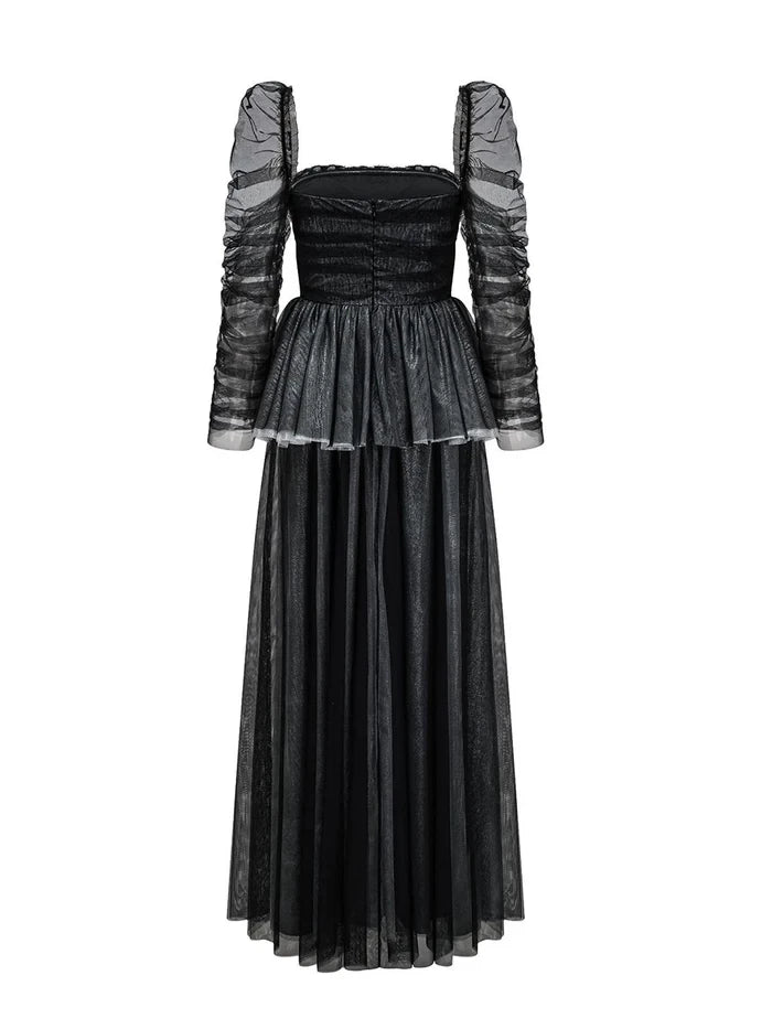 Glamorous A - Line Square Neck Long Sleeve Zipper Back Floor Length Prom Dresses