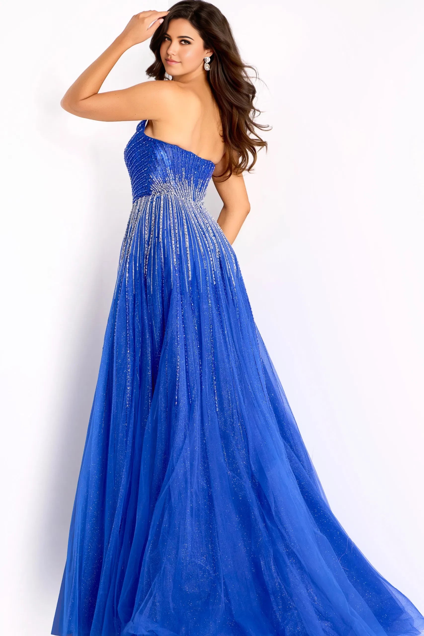 Glamorous A-Line Strapless Crystal-Embroidered Long Length Evening Dresses