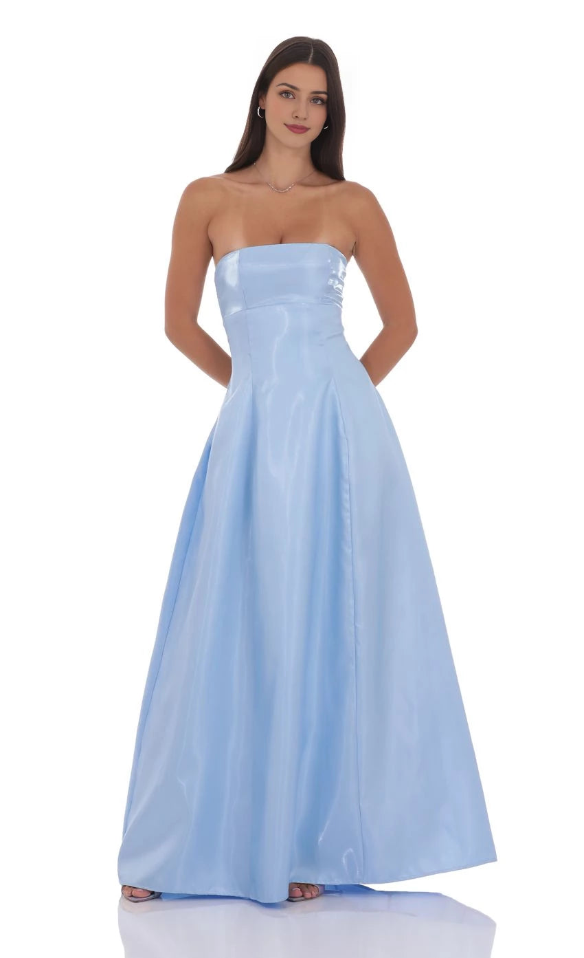 Glamorous A-Line Strapless Lace-Up Back Floor Length Prom Dresses