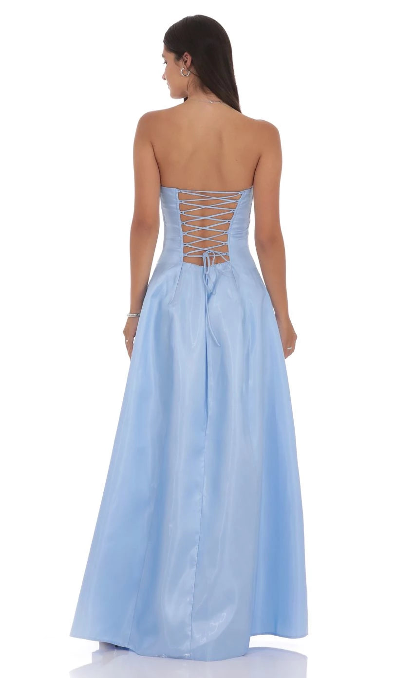 Glamorous A-Line Strapless Lace-Up Back Floor Length Prom Dresses