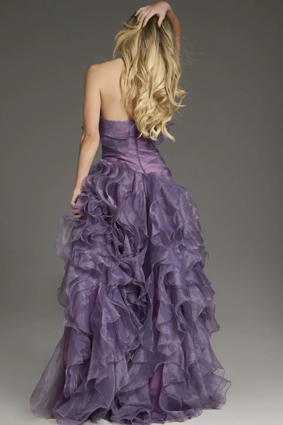 Glamorous A-Line Strapless Ruffle-Accent High-Slit Long Length Evening Dresses
