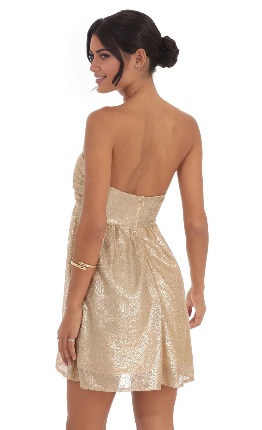 Glamorous A-Line Strapless Sequin-Embellished Open-Back Short Length Homecoming Dresses