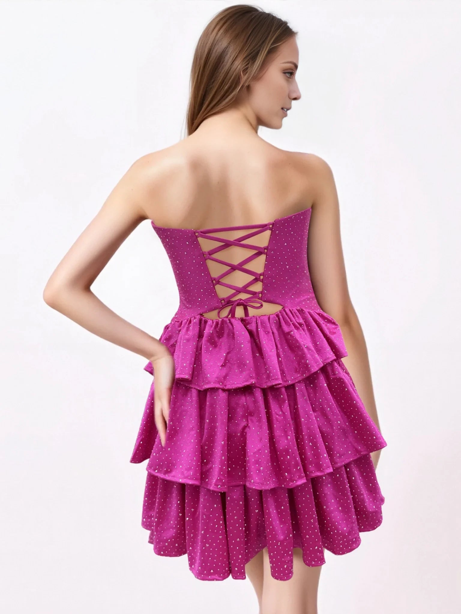 Glamorous A - Line Strapless Sleeveless Lace - Up Back Mini Length Homecoming Dresses