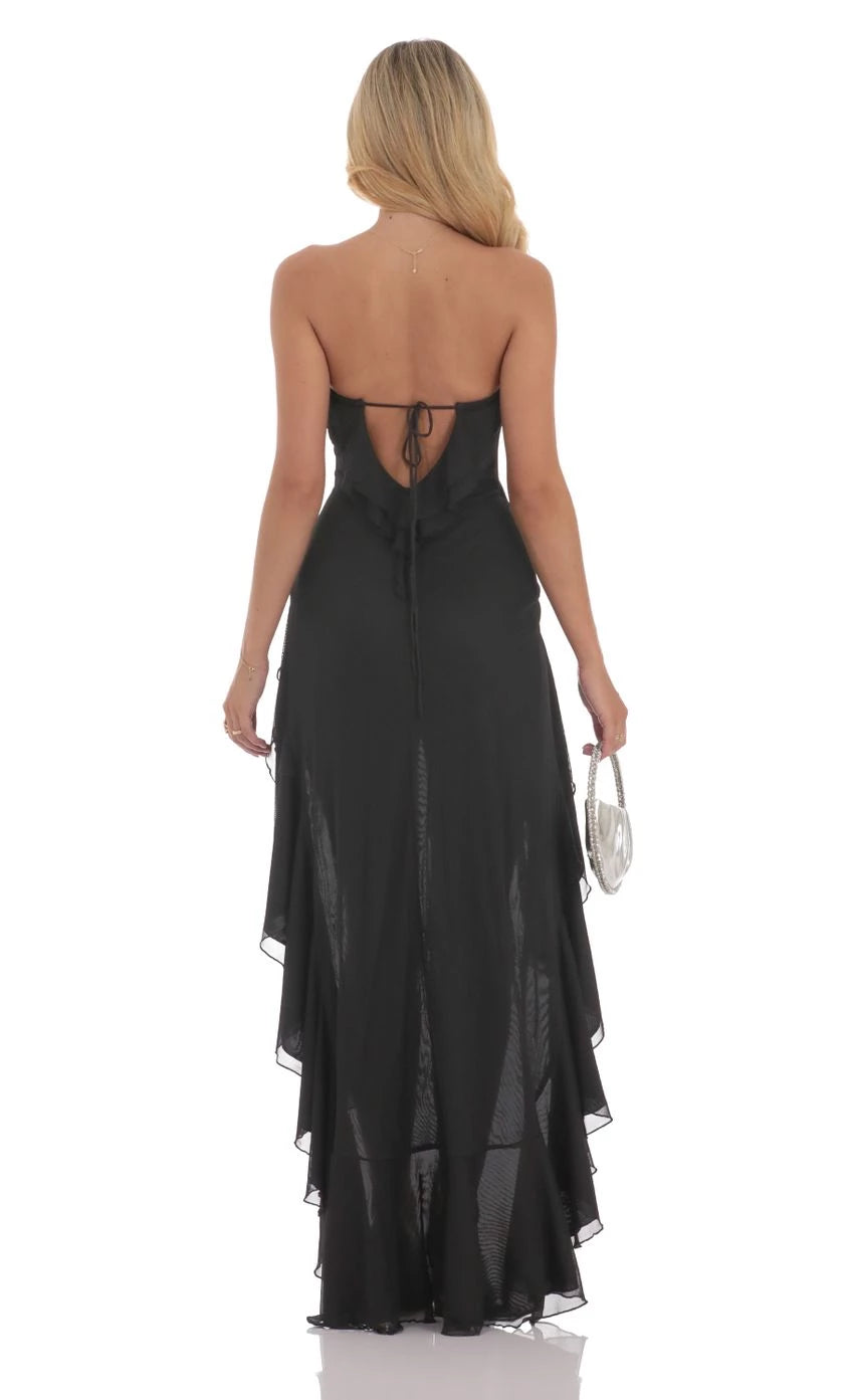 Glamorous A-Line Strapless Sleeveless Tie Back High-Low Prom Dresses