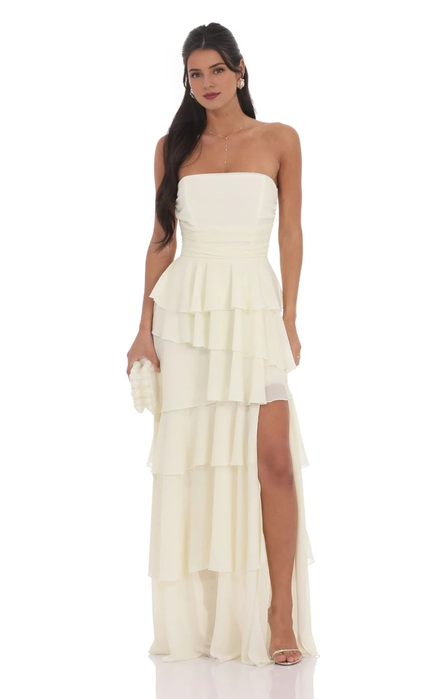 Glamorous A-Line Strapless Sleeveless Tie-Back High-Low Prom Dresses