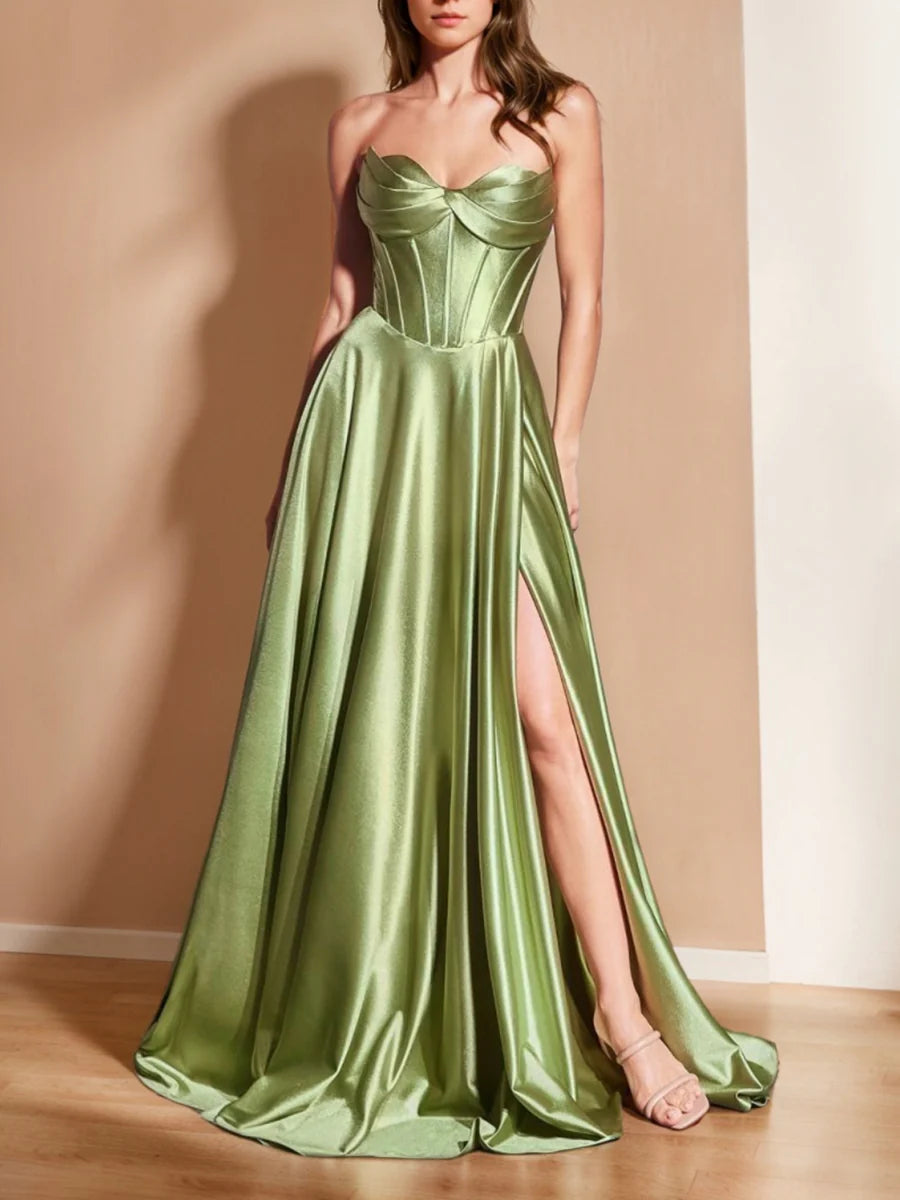 Glamorous A - Line Strapless Sleeveless Zipper Back Long Length Prom Dresses