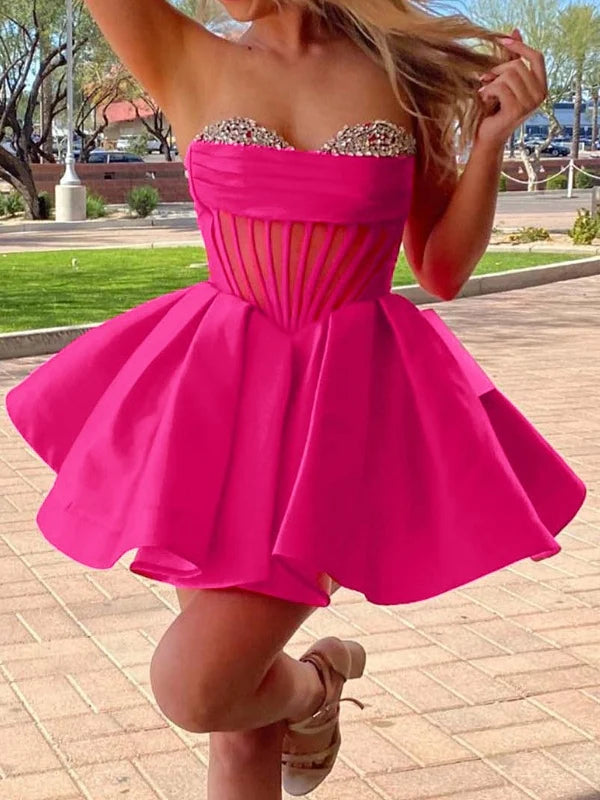 Glamorous A - Line Strapless Sleeveless Zipper Back Mini Length Homecoming Dresses