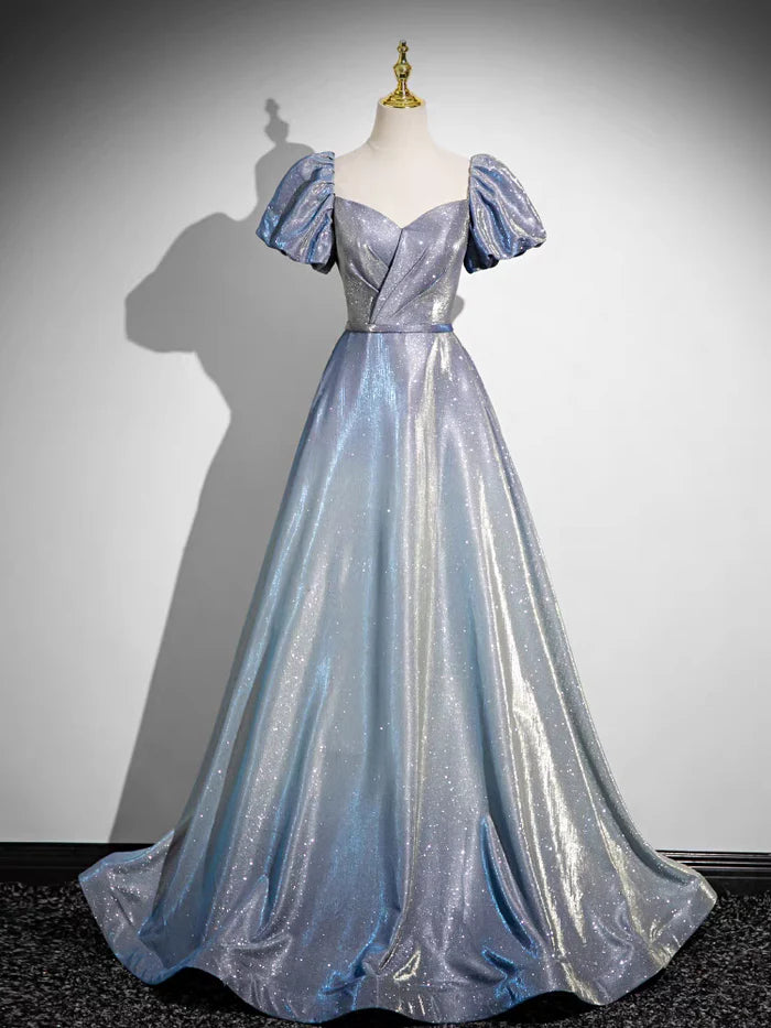 Glamorous A - Line Sweetheart Neck Puff Sleeve Lace - Up Back Long Length Quinceanera Dresses