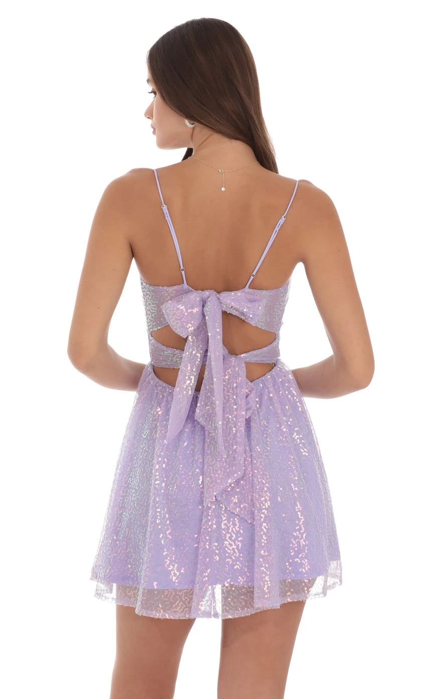 Glamorous A-Line Sweetheart-Neck Sequin-Spaghetti-Strap Bow-Back Short Length Homecoming Dresses