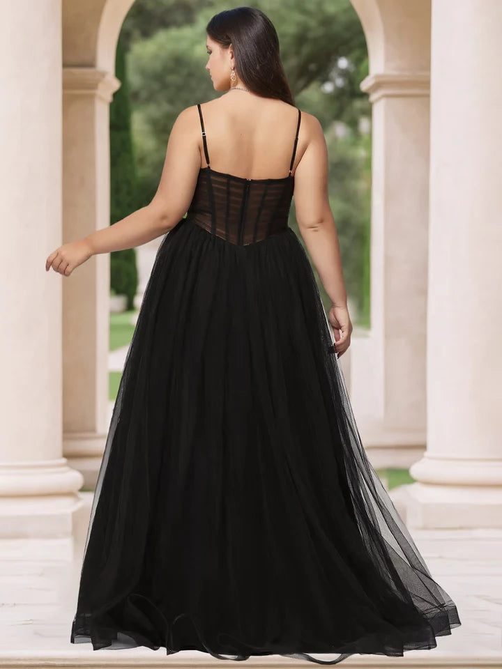 Plus Size Glamorous A - Line Sweetheart Neck Sleeveless Zipper Back Long Length Prom Dresses