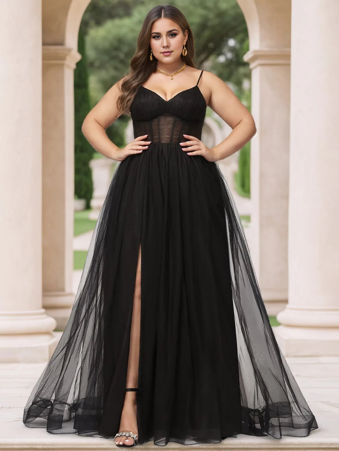 Plus Size Glamorous A - Line Sweetheart Neck Sleeveless Zipper Back Long Length Prom Dresses