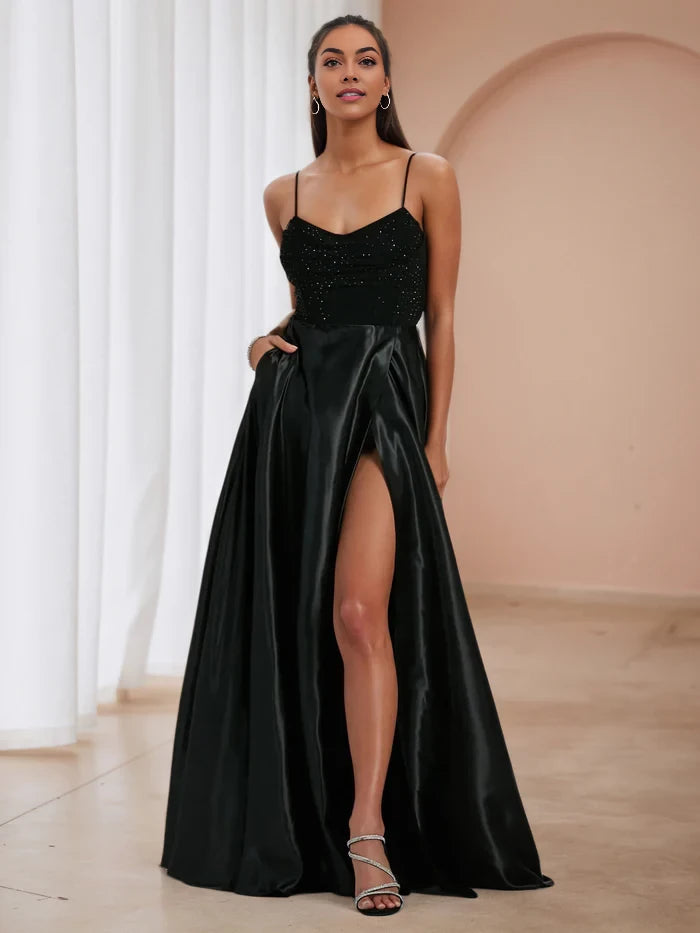Glamorous A - Line Sweetheart Neck Spaghetti Strap Open Back Long Length Prom Dresses