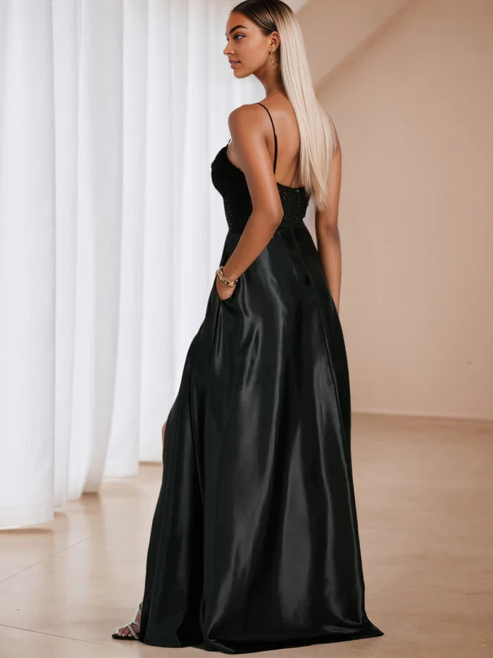 Glamorous A - Line Sweetheart Neck Spaghetti Strap Open Back Long Length Prom Dresses