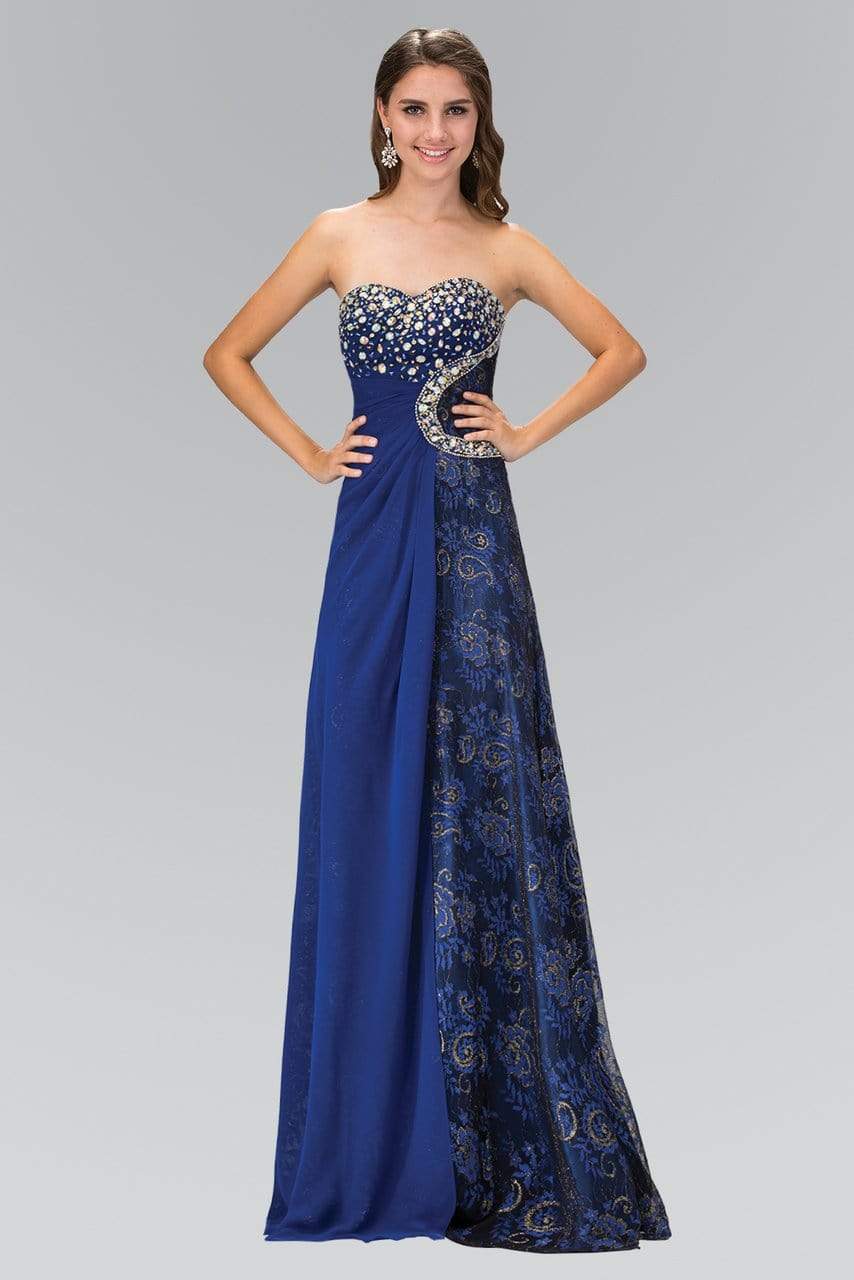 Glamorous A-Line Sweetheart-Sleeve Open-Back Royal Blue Embroidered-Chiffon Floor-Length Mother of the Bride Dresses