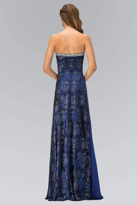 Glamorous A-Line Sweetheart-Sleeve Open-Back Royal Blue Embroidered-Chiffon Floor-Length Mother of the Bride Dresses