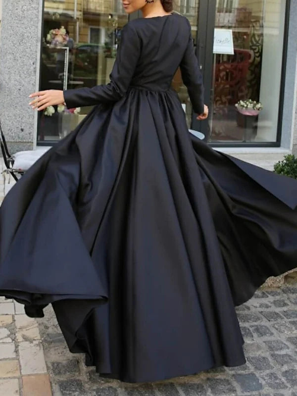 Glamorous A - Line V - Neck Long - Sleeve Zipper Back Floor - Length Evening Gown