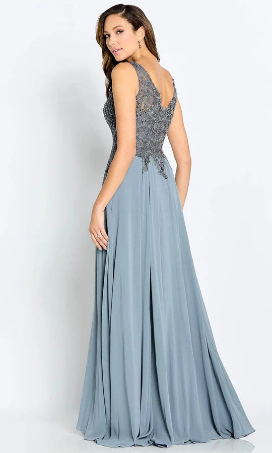 Glamorous A-Line V-Neck Sleeveless Beaded-Back Dusty Sage Chiffon Floor-Length Mother of the Bride Dresses