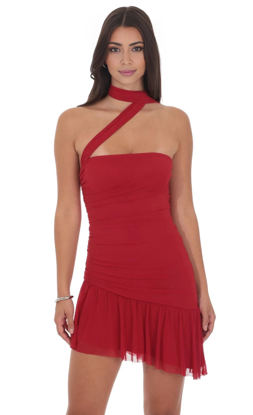 Glamorous Asymmetric Halter-Neck Sleeveless Tie-Back Short Length Homecoming Dresses