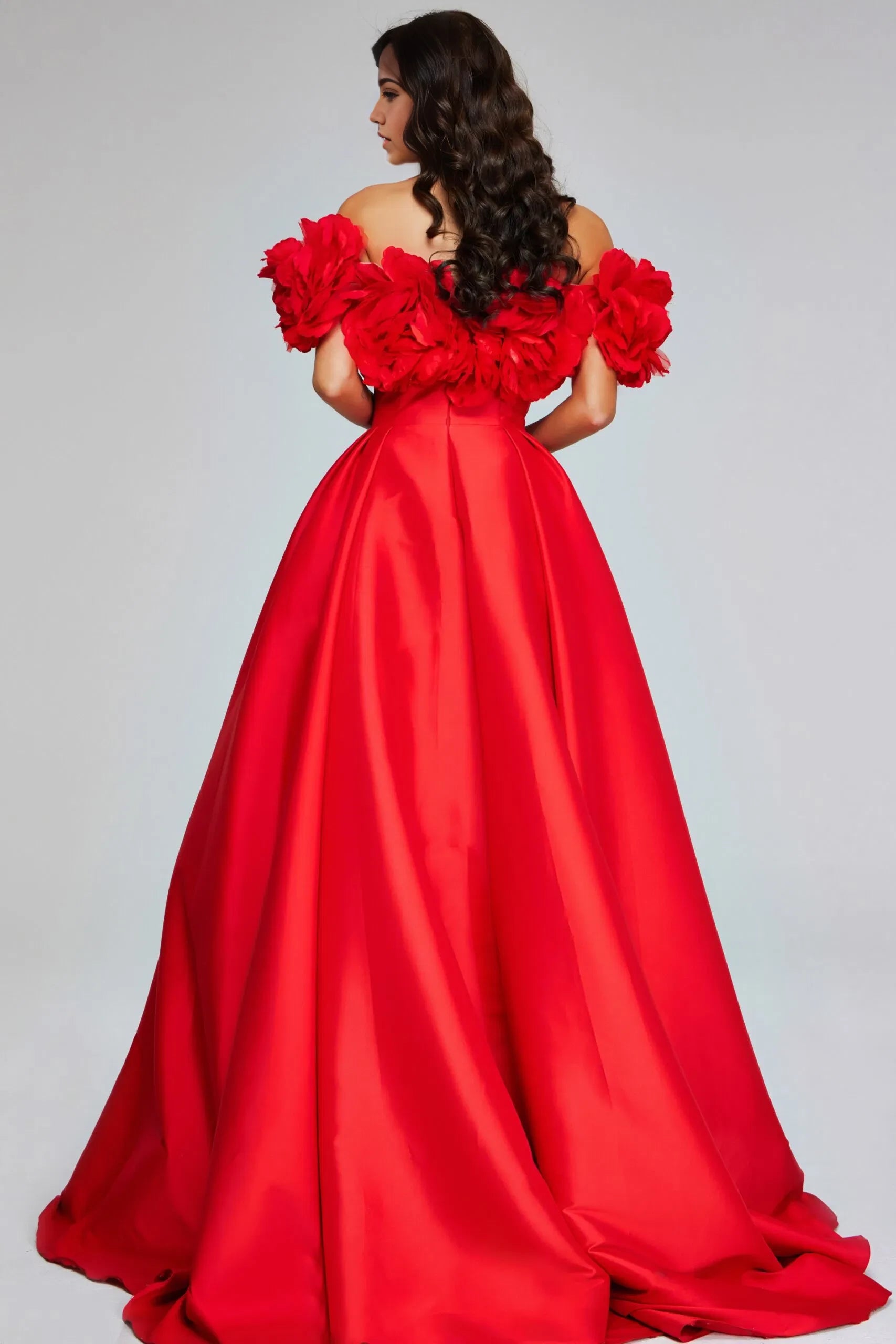 Glamorous Ball Gown Off-Shoulder Floral-Ruffle-Accent Long Length Evening Dresses
