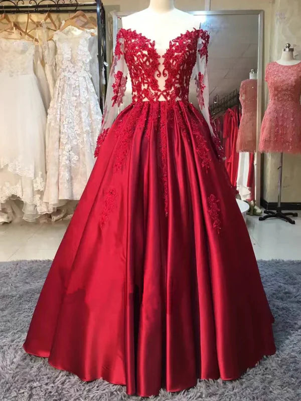 Glamorous Ball Gown Off - Shoulder Long Sleeve Lace - Up Back Long Length Quinceanera Dresses